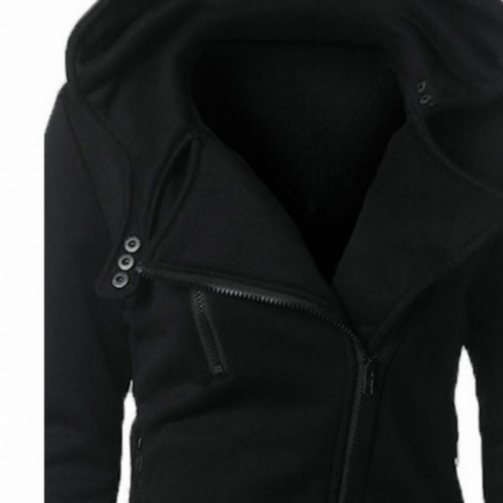 Long Sleeve Lapel Zip Black Snap Cardigan Hoodie - Picture 5 of 8